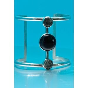 Retired Niko Beth Silver Rutilated Quartz and Onyx Bracelet